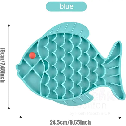 Fish Shaped Pet Lick Mat Slow Feeder in Aqua - Posh Pawz - 2
