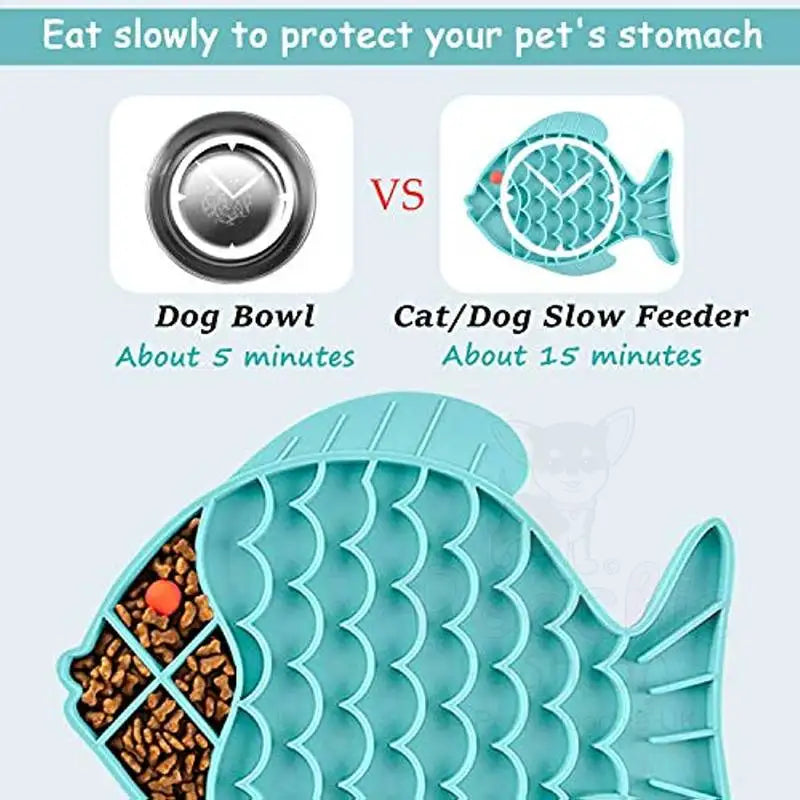 Fish Shaped Pet Lick Mat Slow Feeder in Aqua - Posh Pawz - 4