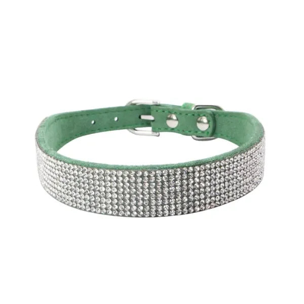 Green Crystal Eco-suede Dog Collar - Posh Pawz - 1
