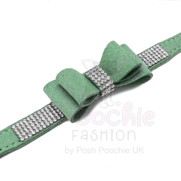 Green Sparkle Bow Eco Suede Dog Collar Posh Pawz 2