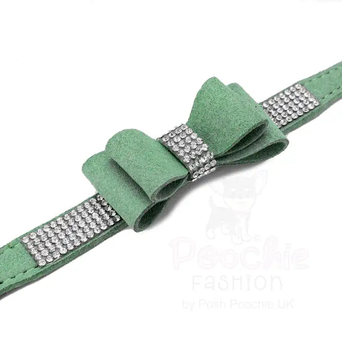 Green Sparkle Bow Eco Suede Dog Collar - Posh Pawz - 2