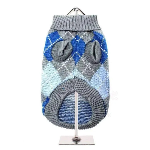 Grey and Blue Argyle Dog Jumper - Urban - 3