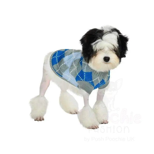 Grey and Blue Argyle Dog Jumper - Posh Pawz - 2