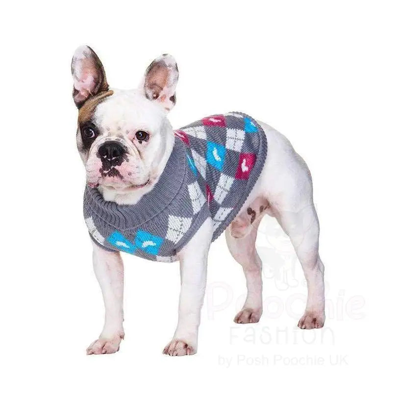 Grey and Pink Argyle Dog Jumper - Urban - 3