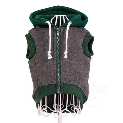 Grey & Green Sleeveless Zip Dog Hoodie - Rich Paw - 4