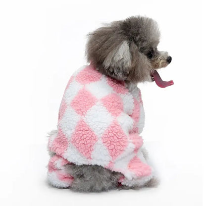 Harlequin Fleece Dog Pyjamas In Pink - Posh Pawz - 4