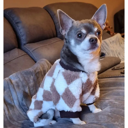 Harlequin Fleece Dog Pyjamas in Toffee - Posh Pawz - 2