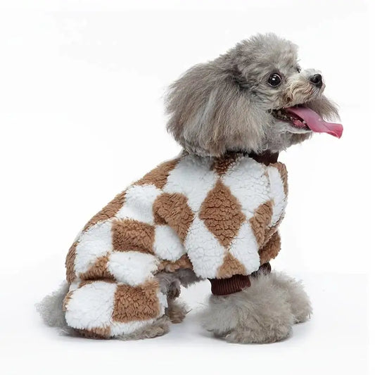 Harlequin Fleece Dog Pyjamas In Toffee - Posh Pawz - 1