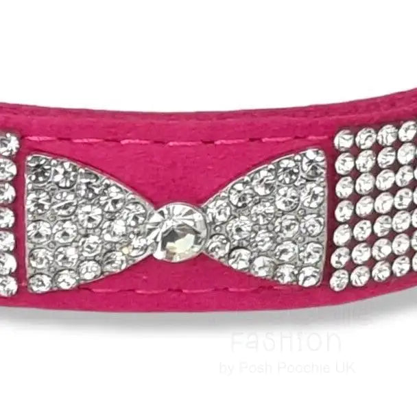 Hot Pink Crystal Bow Eco-suede Dog Collar - Posh Pawz - 2
