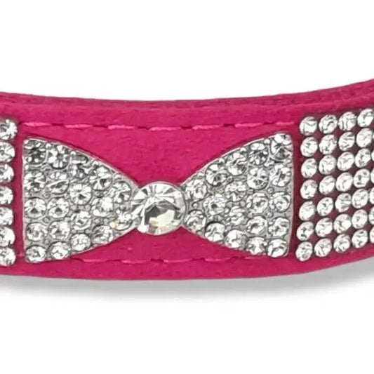 Hot Pink Crystal Bow Eco-suede Dog Collar - Posh Pawz - 2