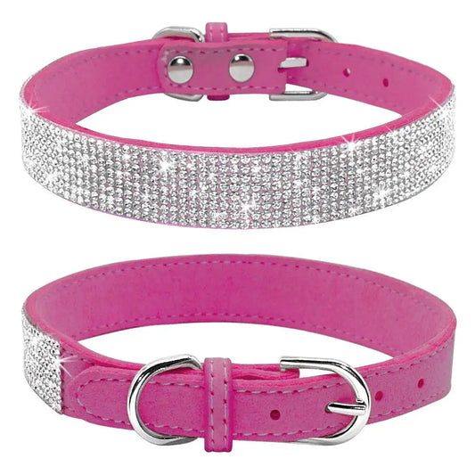 Hot Pink Crystal Eco-suede Dog Collar - Posh Pawz - 1