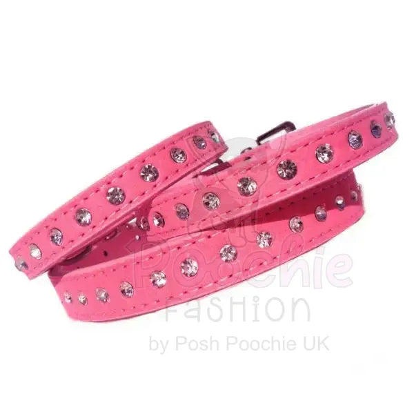 Hot Pink Eco Suede Diamante Dog Collar - Posh Pawz - 2