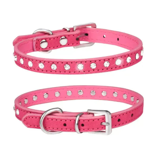 Hot Pink Eco Suede Diamante Dog Collar - Posh Pawz - 1