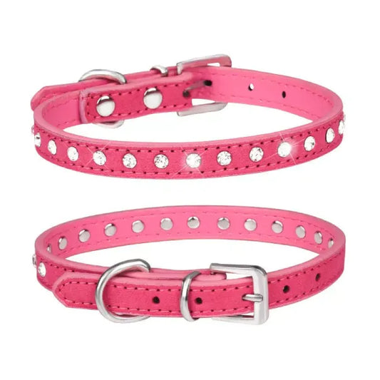 Hot Pink Eco Suede Diamante Dog Collar - Posh Pawz - 1