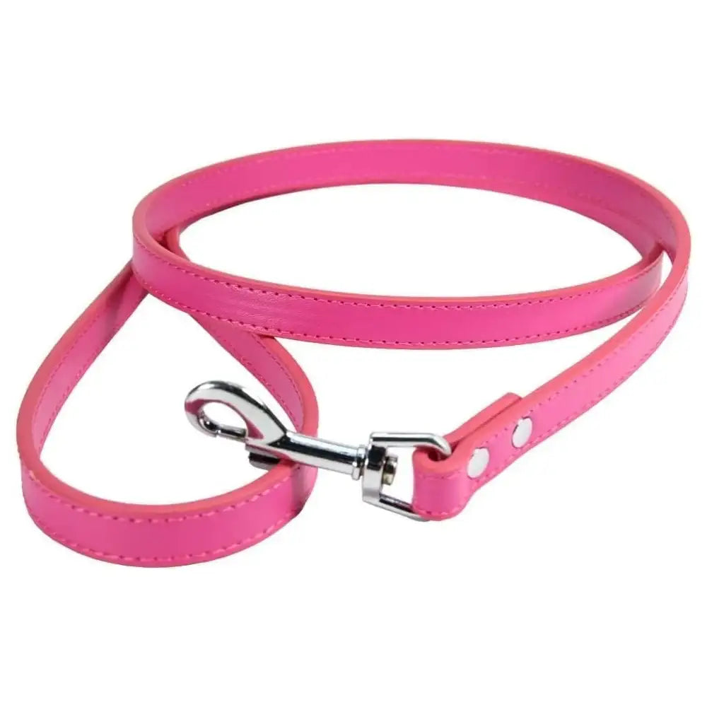 Hot Pink Plain Leather Dog Lead - Poochie Fashion - 1