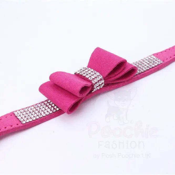 Hot Pink Sparkle Bow Eco-suede Dog Collar - Posh Pawz - 2