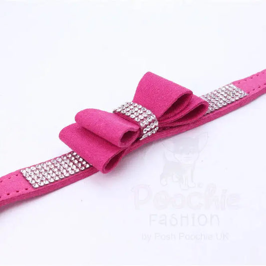Hot Pink Sparkle Bow Eco-suede Dog Collar - Posh Pawz - 2