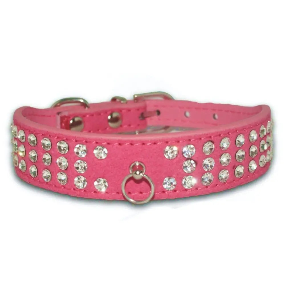 Hot Pink Triple Rhinestone Eco-suede Dog Collar - Posh Pawz - 1