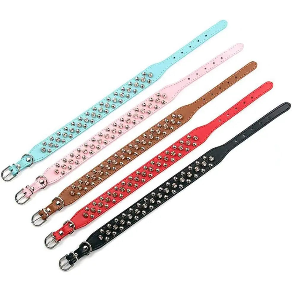 Light Blue Metro Spike Vegan Leather Dog Collar - Posh Pawz - 4
