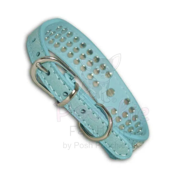 Light Blue Triple Rhinestone Eco-suede Dog Collar - Posh Pawz - 2