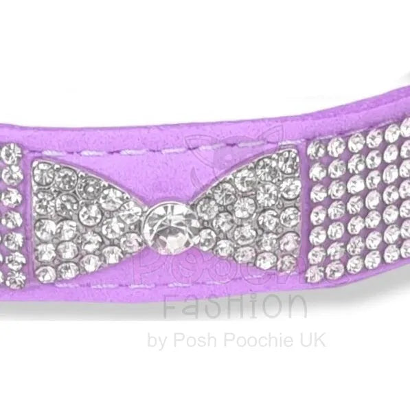 Lilac Crystal Bow Eco Suede Dog Collar Posh Pawz 2