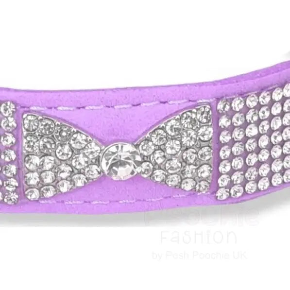 Lilac Crystal Bow Eco-suede Dog Collar - Posh Pawz - 2