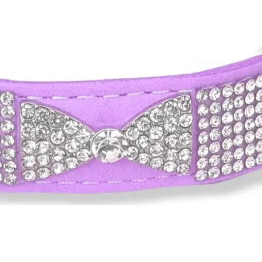 Lilac Crystal Bow Eco-suede Dog Collar - Posh Pawz - 2