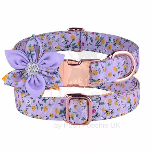 Lilac Floral Padded Dog Collar with Flower - Posh Pawz - 2