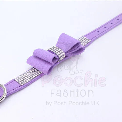 Lilac Sparkle Bow Eco Suede Dog Collar Posh Pawz 2