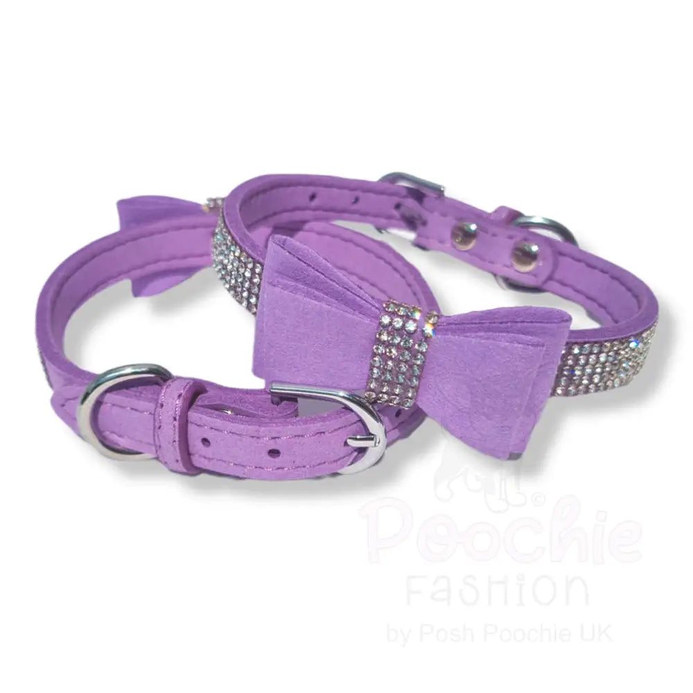 Lilac Sparkle Bow Eco-suede Dog Collar - Posh Pawz - 3