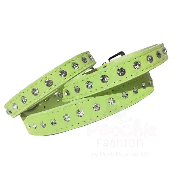 Lime Green Eco Suede Diamante Dog Collar - Posh Pawz - 2
