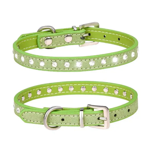 Lime Green Eco Suede Diamante Dog Collar - Posh Pawz - 1