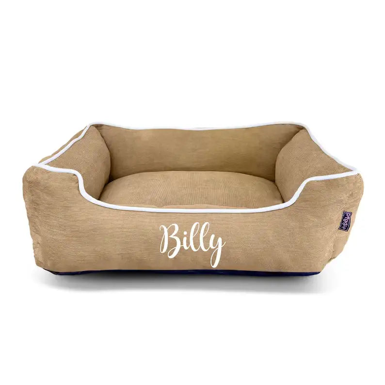 Luxury Personalised Beige Corduroy Dog Bed - Piggie - 1