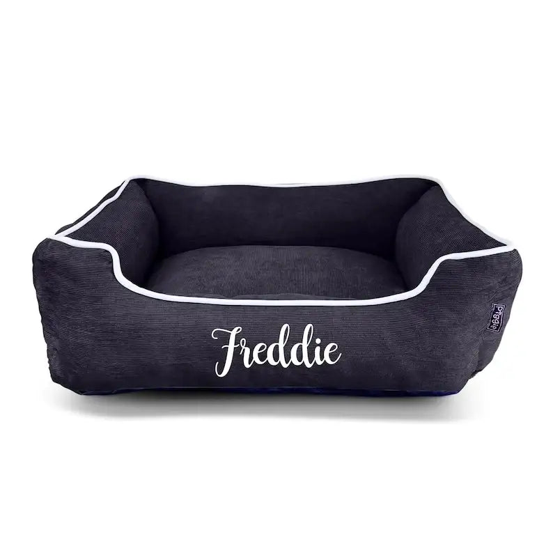 Luxury Personalised Black Corduroy Dog Bed - Piggie - 1