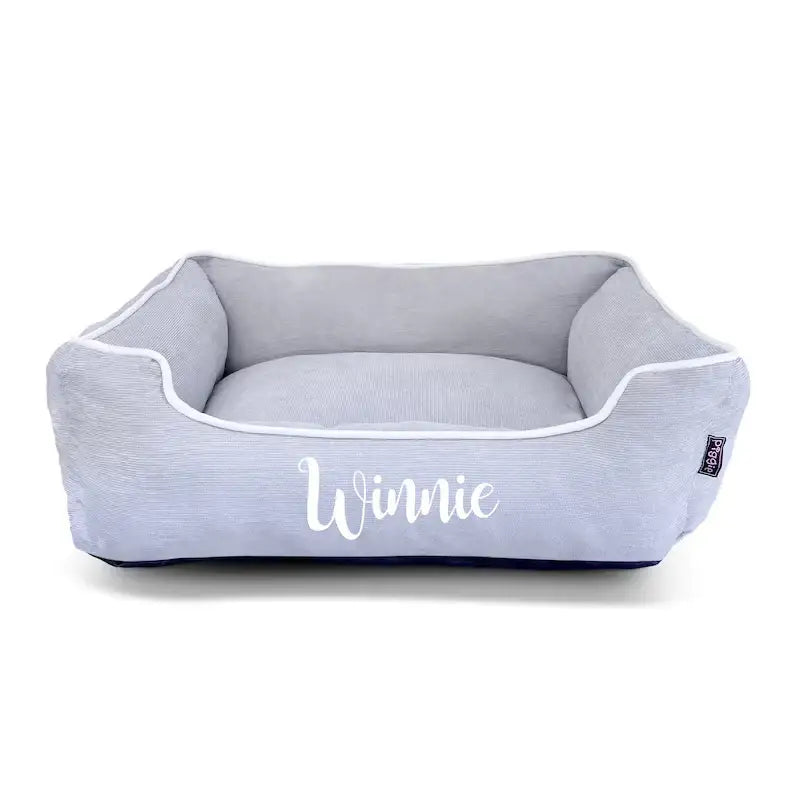 Luxury Personalised Grey Corduroy Dog Bed - Piggie - 1