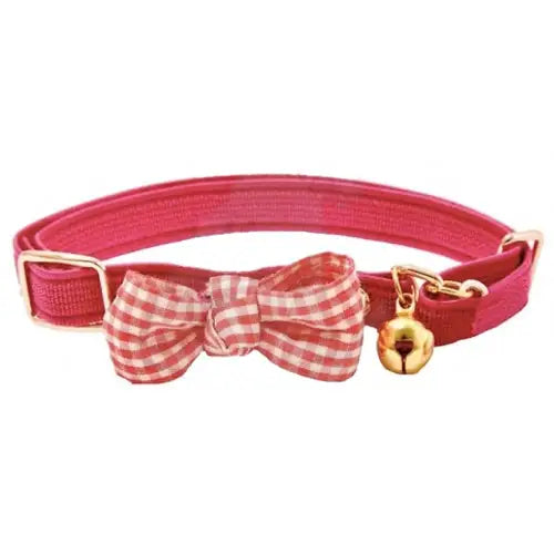 Luxury Red Gingham Bow Cat Collar - Posh Catz - 1