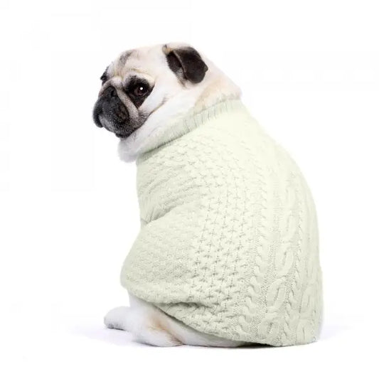 Luxury Supersoft Cable Knit Dog Jumper in Apple White - Rich Paw - 1