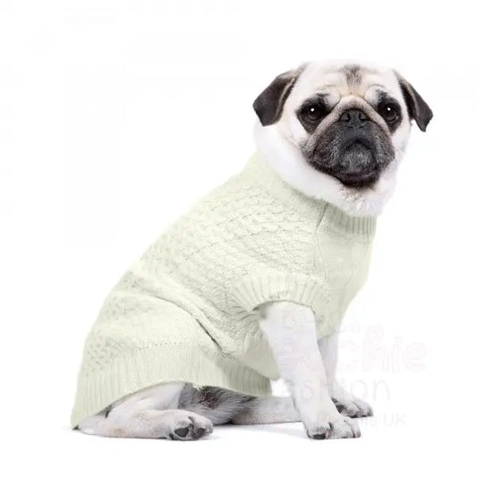 Luxury Supersoft Cable Knit Dog Jumper in Apple White - Rich Paw - 2