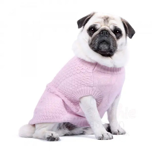 Luxury Supersoft Cable Knit Dog Jumper in Candy Floss Pink - Rich Paw - 2