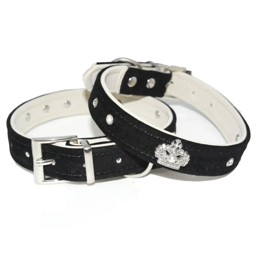 Majestic Black Velvet Luxury Crystal Dog Collar - Posh Pawz - 1