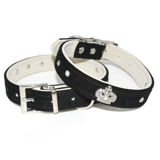Majestic Black Velvet Luxury Crystal Dog Collar - Posh Pawz - 1