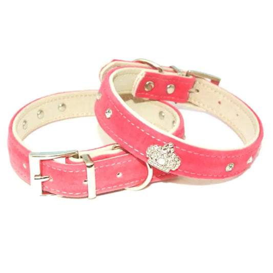 Majestic Pink Velvet Luxury Crystal Dog Collar - Posh Pawz - 1