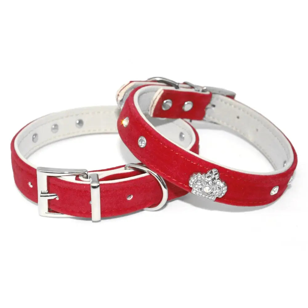 Majestic Red Velvet Luxury Crystal Dog Collar - Posh Pawz - 1
