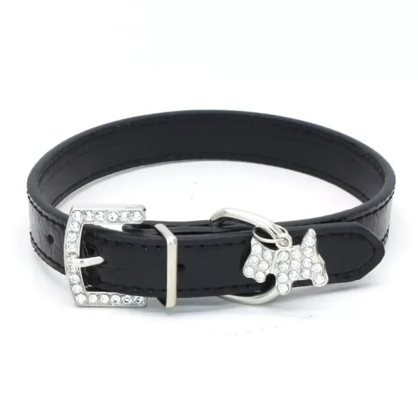 Mock Croc Rhinestone Charm Dog Collar in Black - Posh Pawz - 1