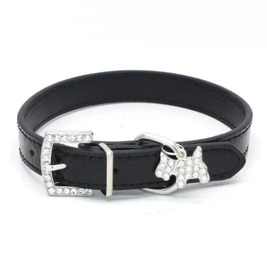 Mock Croc Rhinestone Charm Dog Collar in Black - Posh Pawz - 1