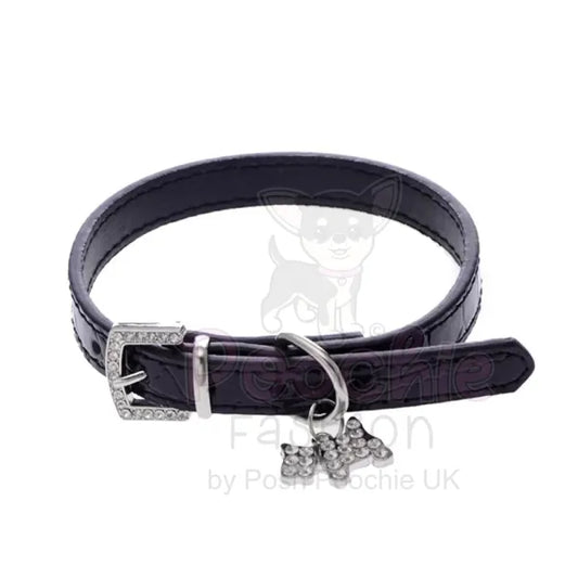 Mock Croc Rhinestone Charm Dog Collar in Black - Posh Pawz - 2