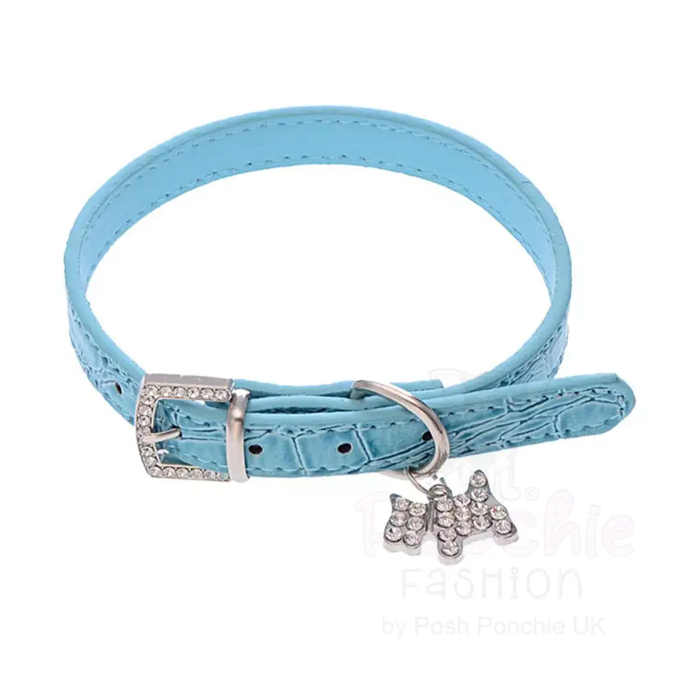 Mock Croc Rhinestone Charm Dog Collar in Blue - Posh Pawz - 2