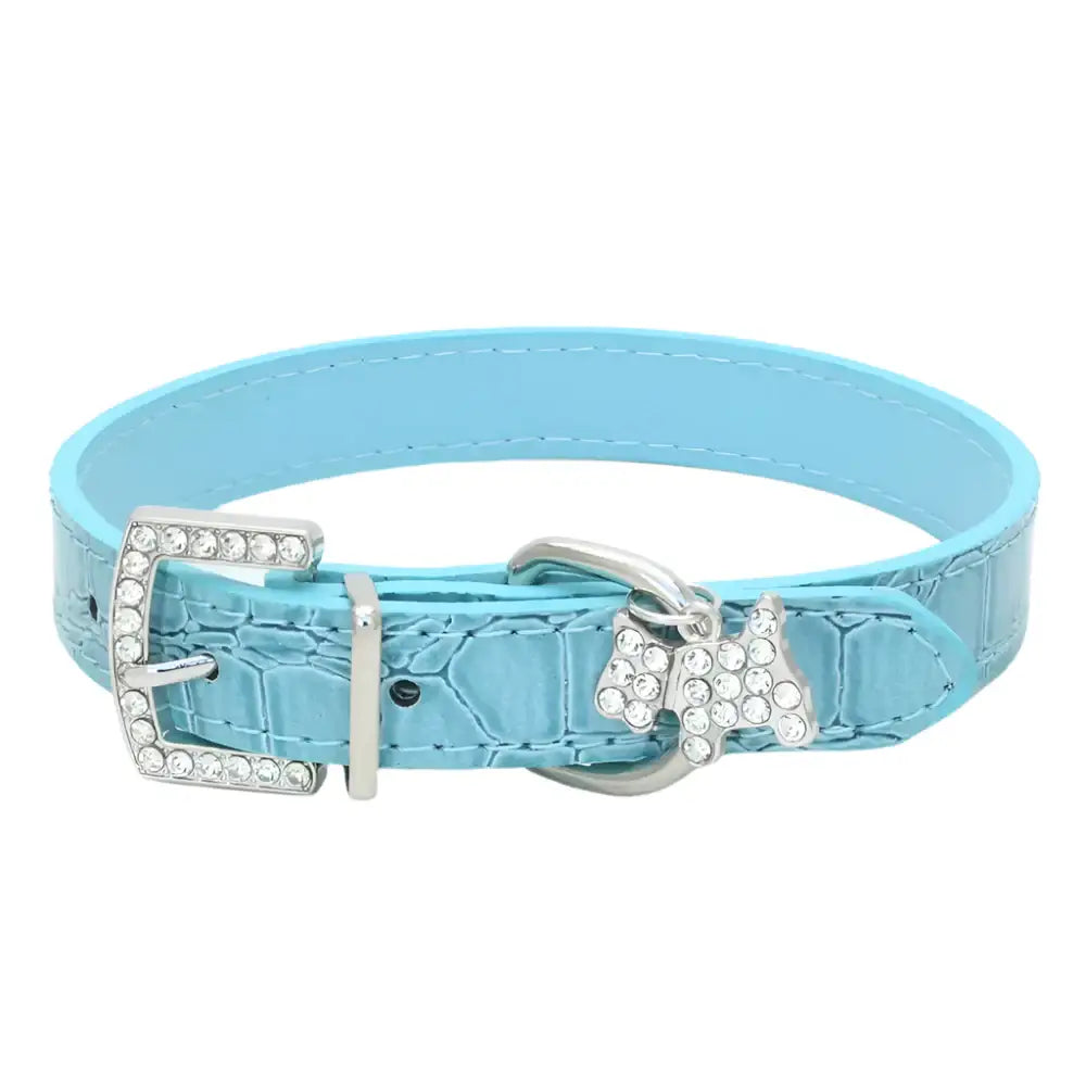 Mock Croc Rhinestone Charm Dog Collar in Blue - Posh Pawz - 1
