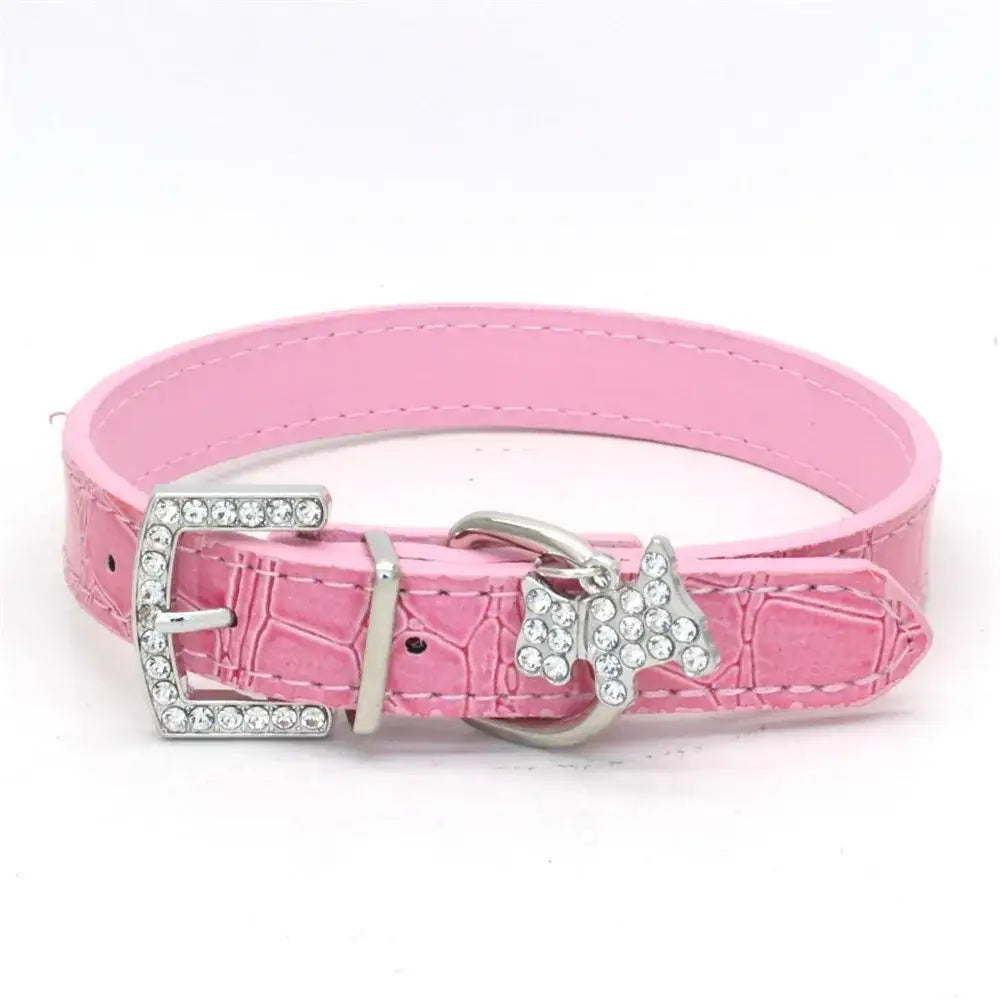 Mock Croc Rhinestone Charm Dog Collar in Pink - Posh Pawz - 1