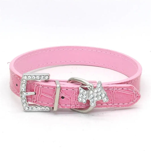 Mock Croc Rhinestone Charm Dog Collar in Pink - Posh Pawz - 1